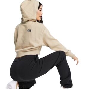 THE NORTH FACE HOODIE Cropped Sweatshirt Cream White Pockets Women’s Size Large